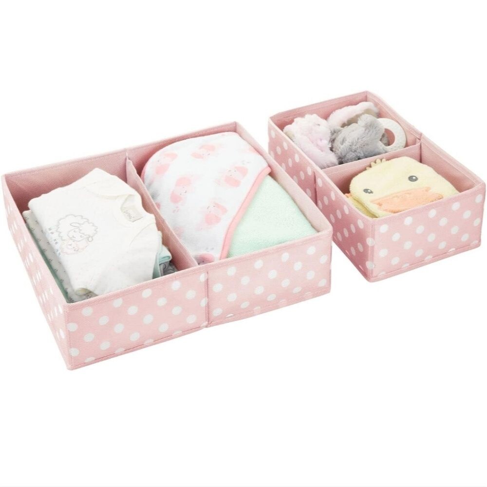 4 Piece Set Pink and White Polka-dot Fabric Drawer Organizers